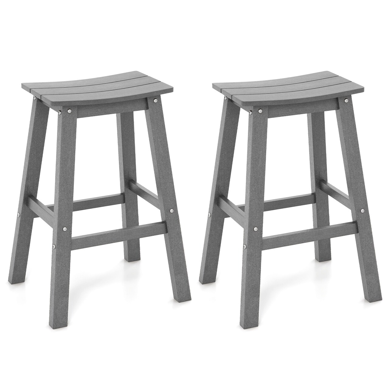 29 Inch HDPE Patio Bar Stool Set of 2, Armless Saddle Design, Weather-Resistant, Outdoor Seating
